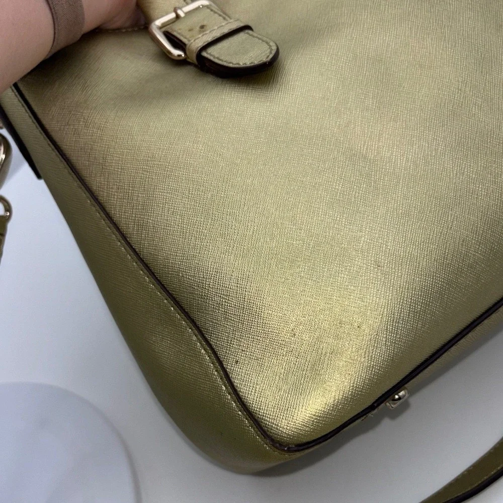 KATE SPADE NEW YORK Gold Satchel Crossbody Handbag Bag Saffiano Leather Metallic